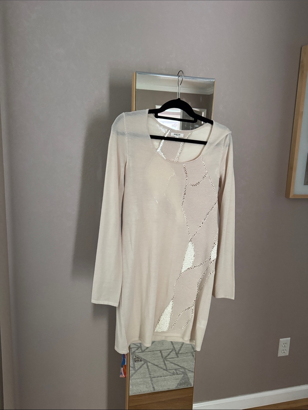 Helmut Lang Cream Long-Sleeve Embellished Dress